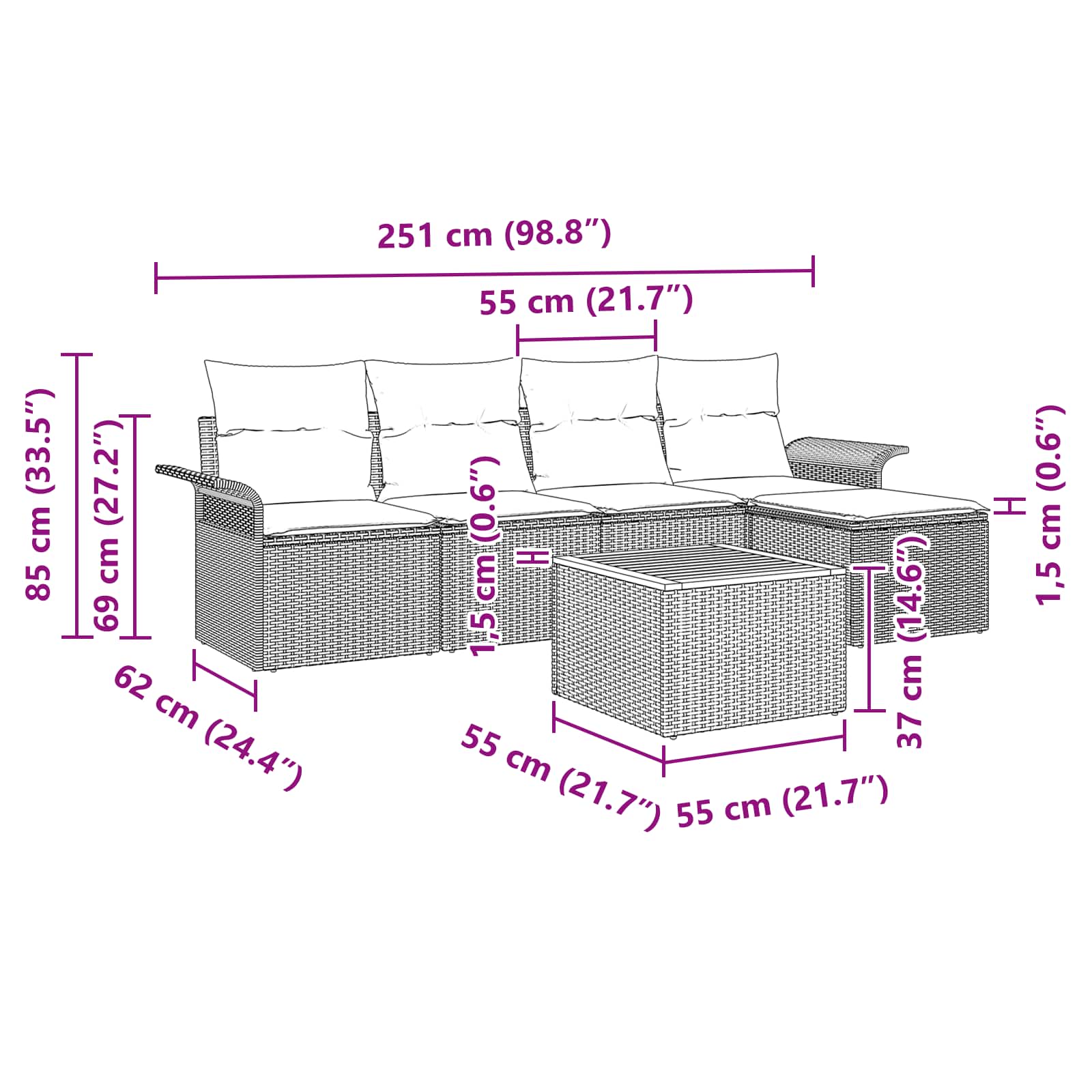 Gartensofa-set mit Kissen 6 pcs Grau Poly-Rattan