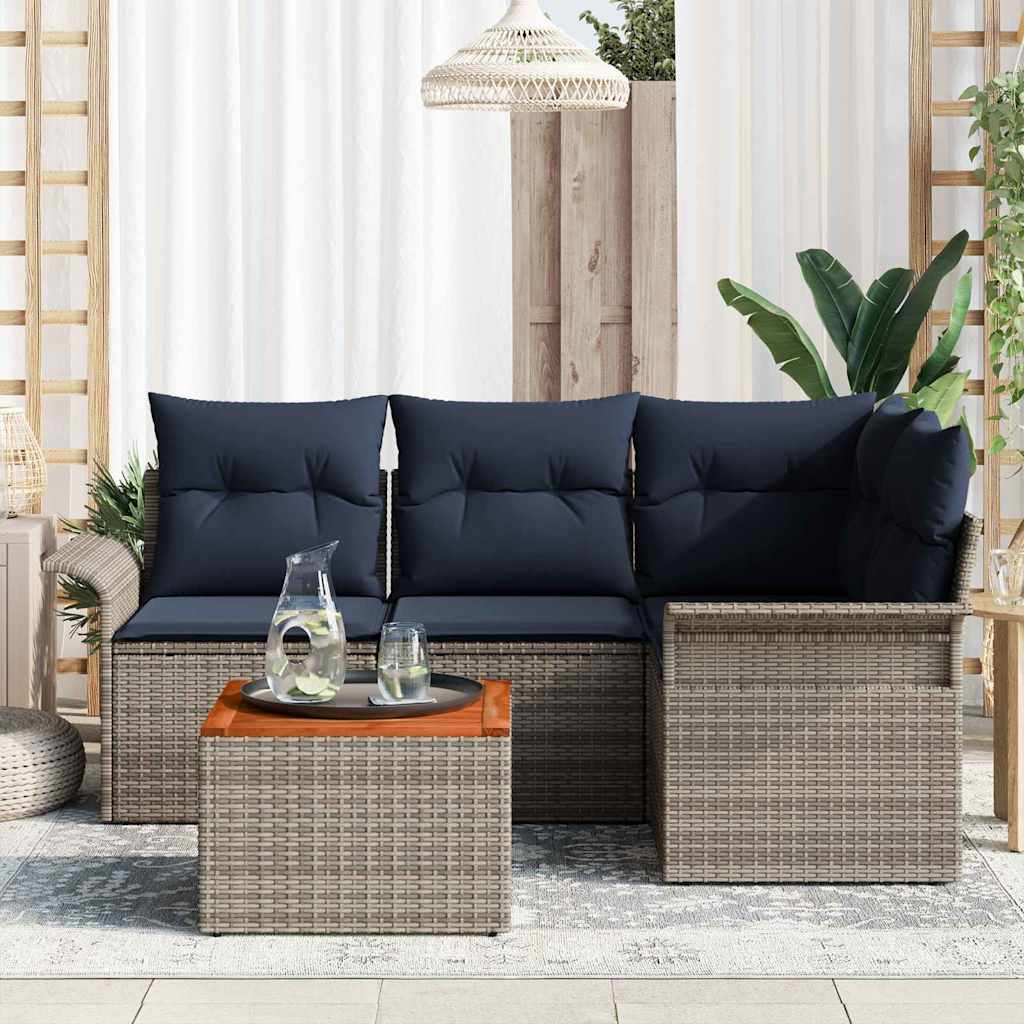 Gartensofa-set mit Kissen 5 pcs Grau Poly-Rattan
