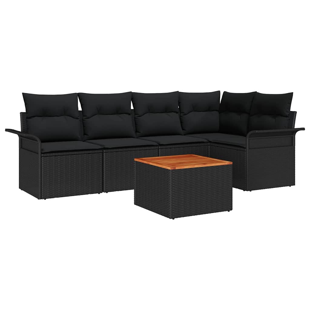 Gartensofa-set mit Kissen 6 pcs Schwarz Poly-Rattan