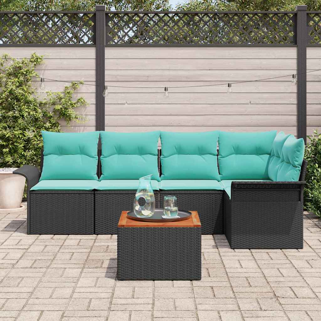Gartensofa-set mit Kissen 6 pcs Schwarz Poly-Rattan