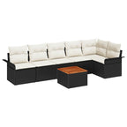 Gartensofa-set mit Kissen 7 pcs Schwarz Poly-Rattan