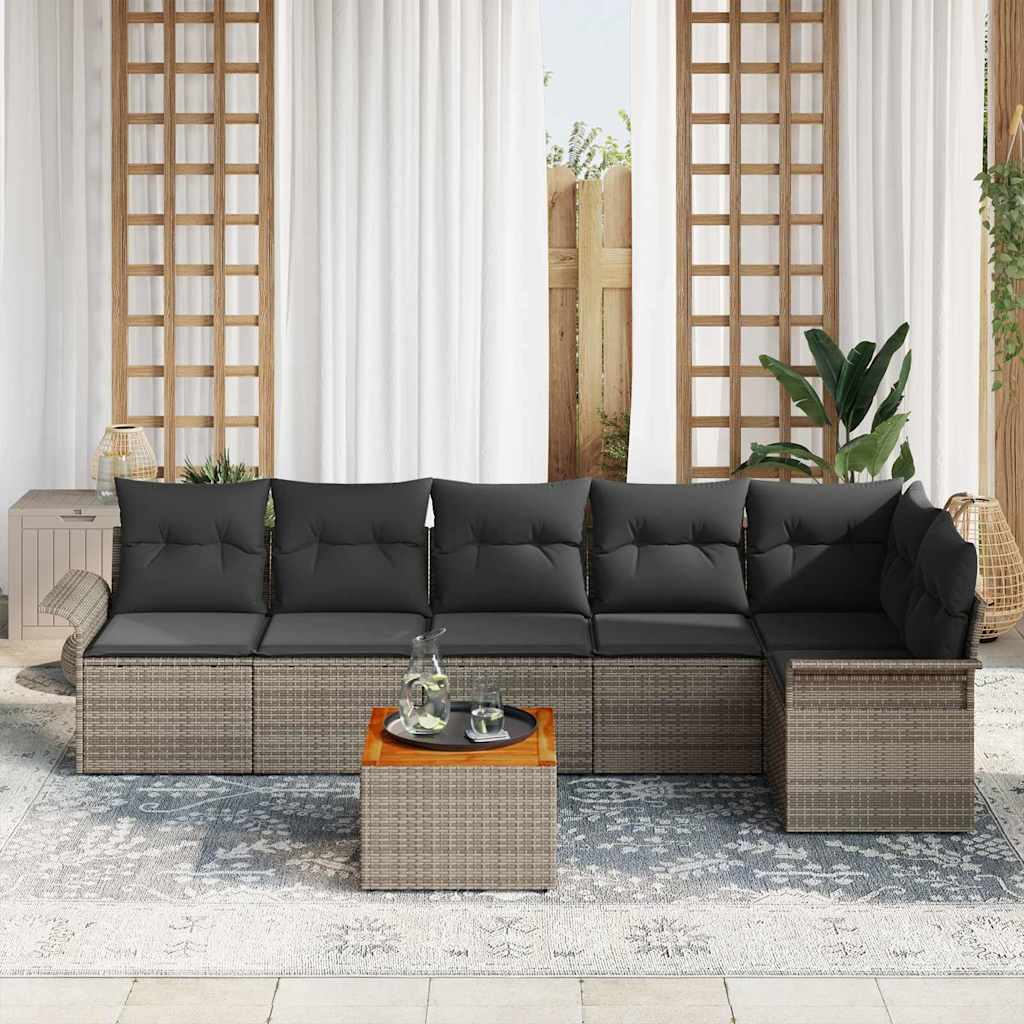 Gartensofa-set mit Kissen 7 pcs Grau Poly-Rattan