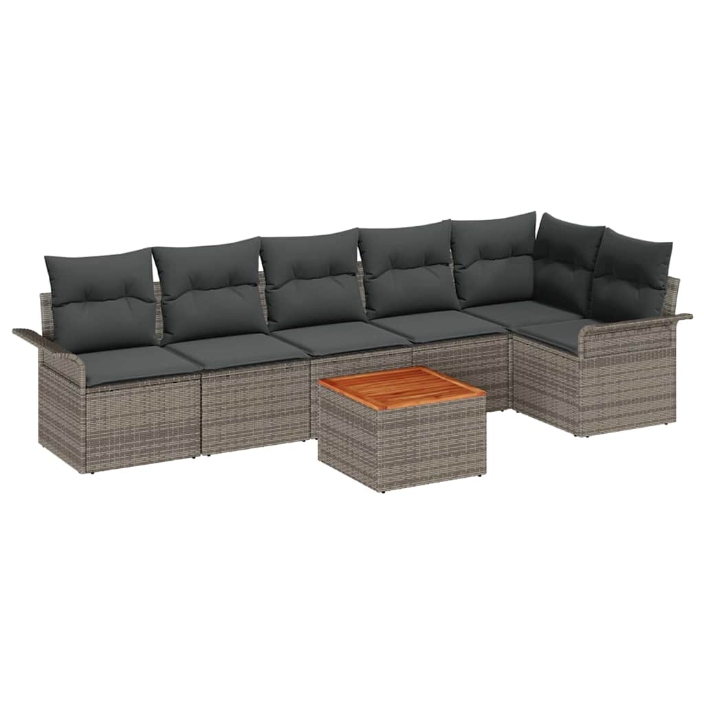 Gartensofa-set mit Kissen 7 pcs Grau Poly-Rattan