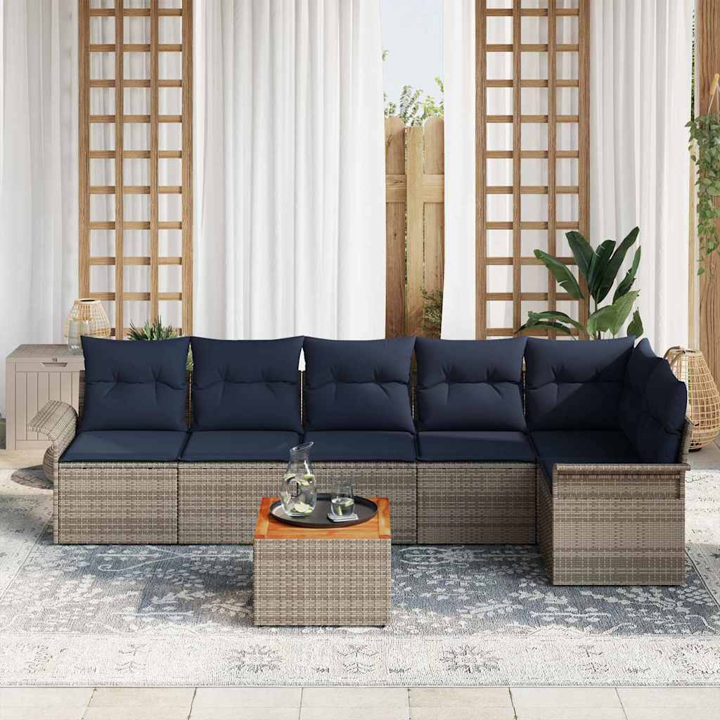 Gartensofa-set mit Kissen 7 pcs Grau Poly-Rattan