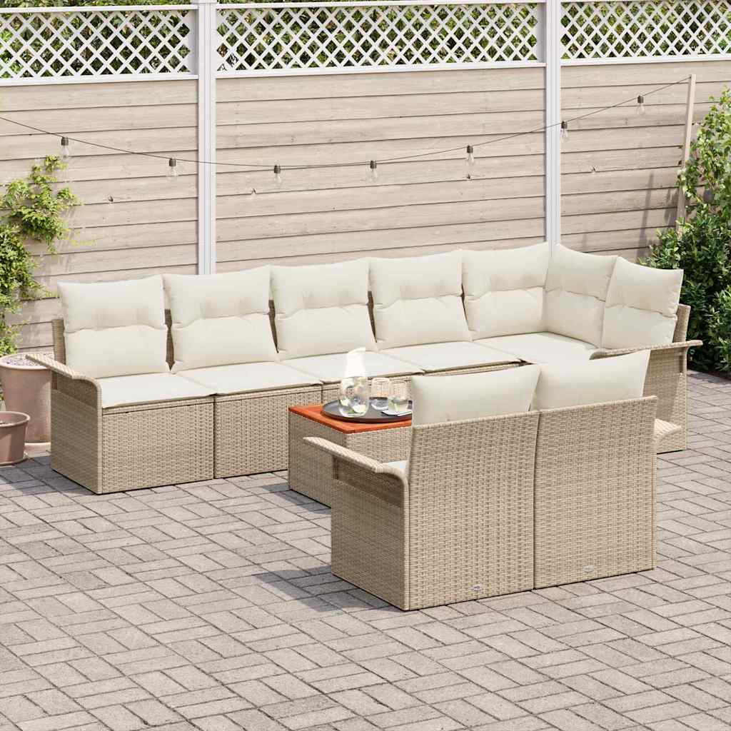 Gartensofa-set mit Kissen 9 pcs Beige Poly-Rattan