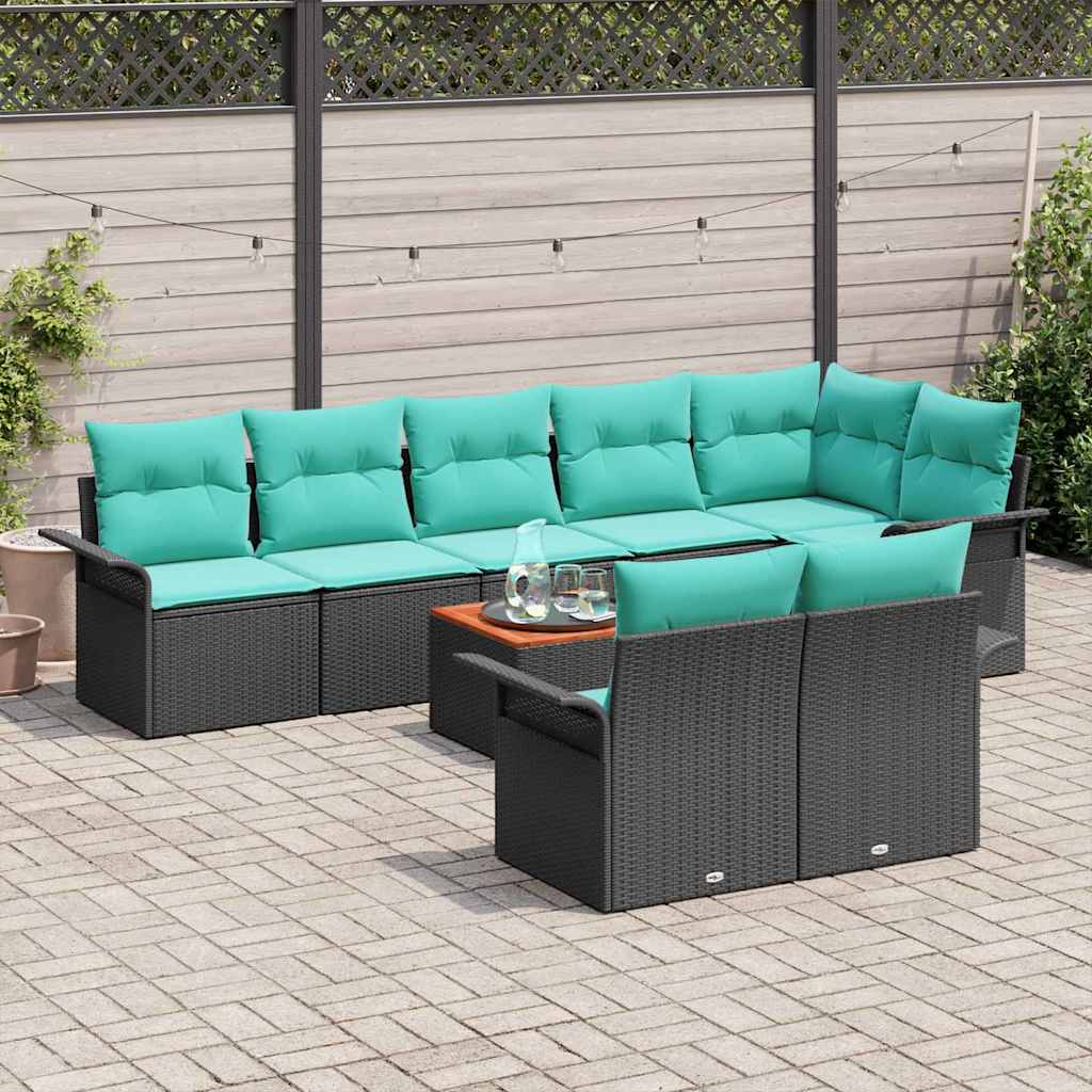 Gartensofa-set mit Kissen 9 pcs Schwarz Poly-Rattan