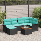 Gartensofa-set mit Kissen 7 pcs Schwarz Poly-Rattan