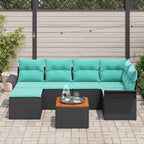 Gartensofa-set mit Kissen 7 pcs Schwarz Poly-Rattan