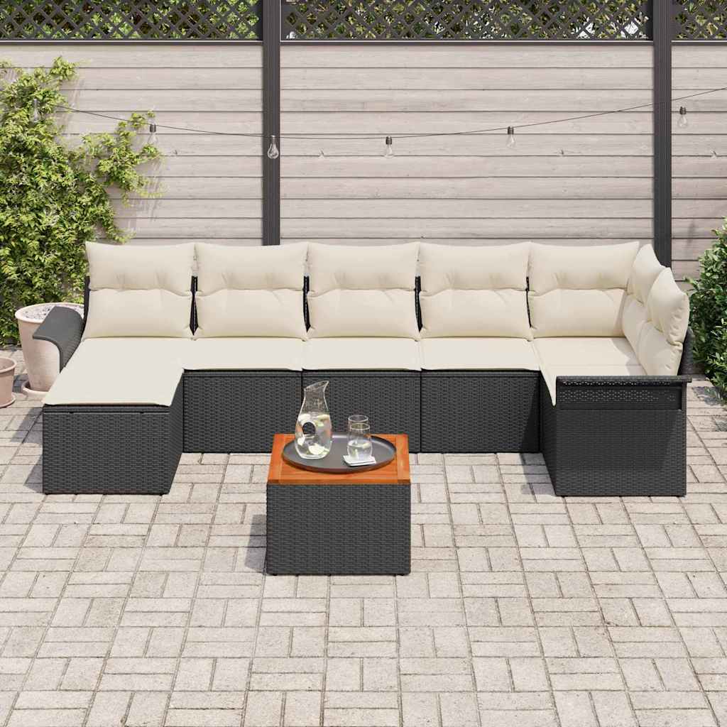 Gartensofa-set mit Kissen 8 pcs Schwarz Poly-Rattan