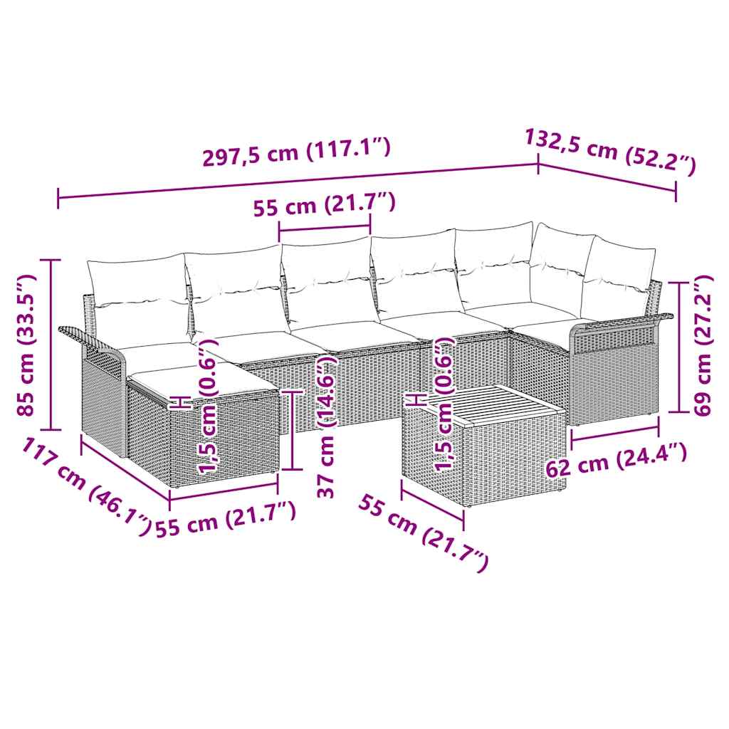 Gartensofa-set mit Kissen 8 pcs Schwarz Poly-Rattan