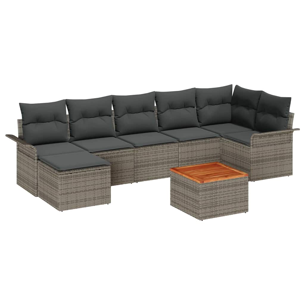 Gartensofa-set mit Kissen 8 pcs Grau Poly-Rattan