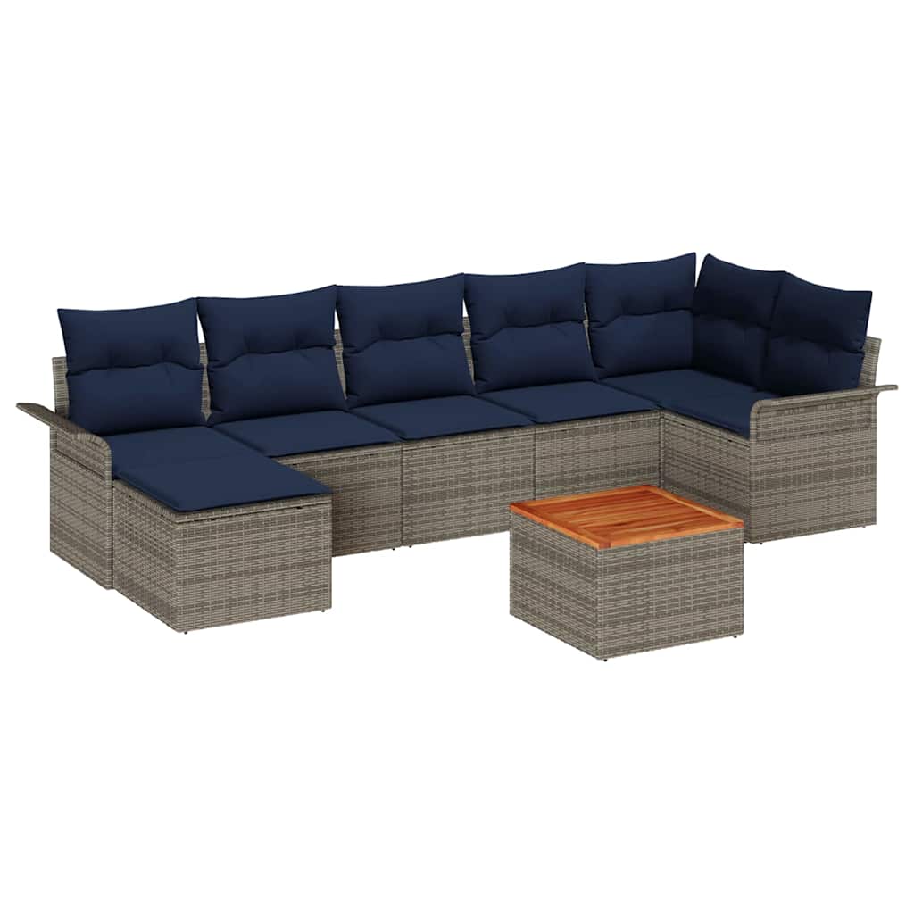 Gartensofa-set mit Kissen 8 pcs Grau Poly-Rattan