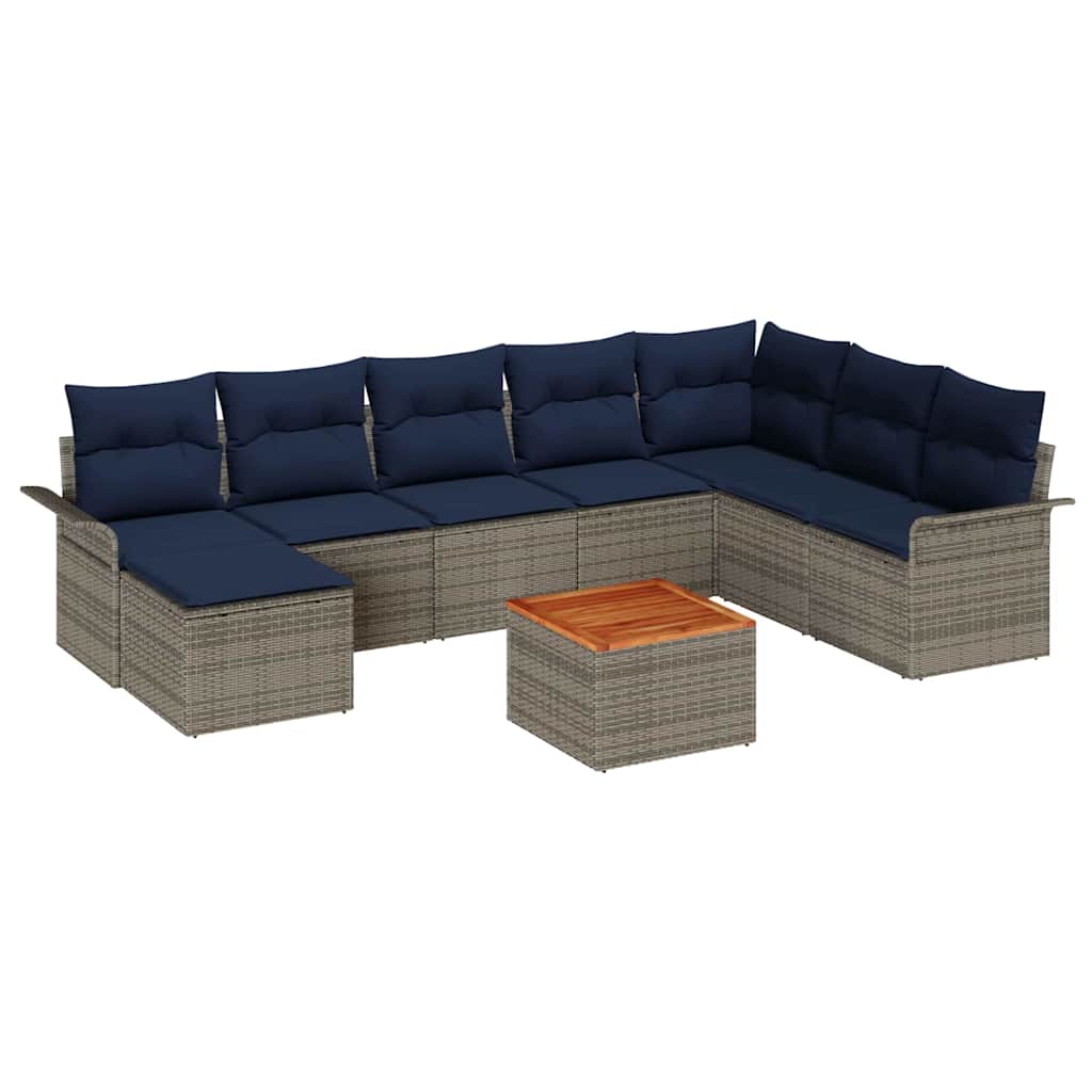 Gartensofa-set mit Kissen 9 pcs Grau Poly-Rattan