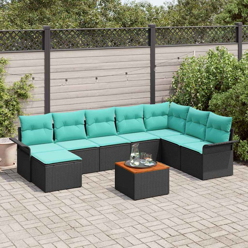 Gartensofa-set mit Kissen 9 pcs Schwarz Poly-Rattan