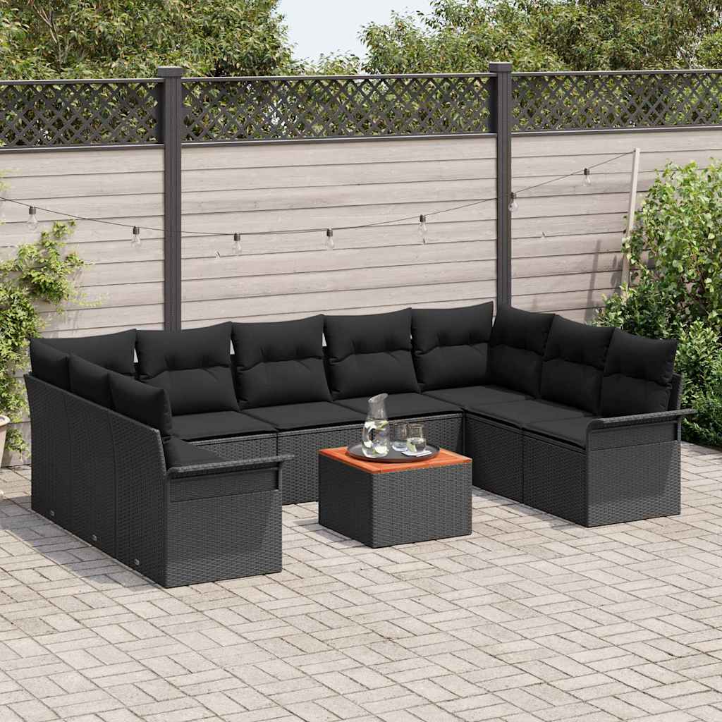Gartensofa-set mit Kissen 10 pcs Schwarz Poly-Rattan