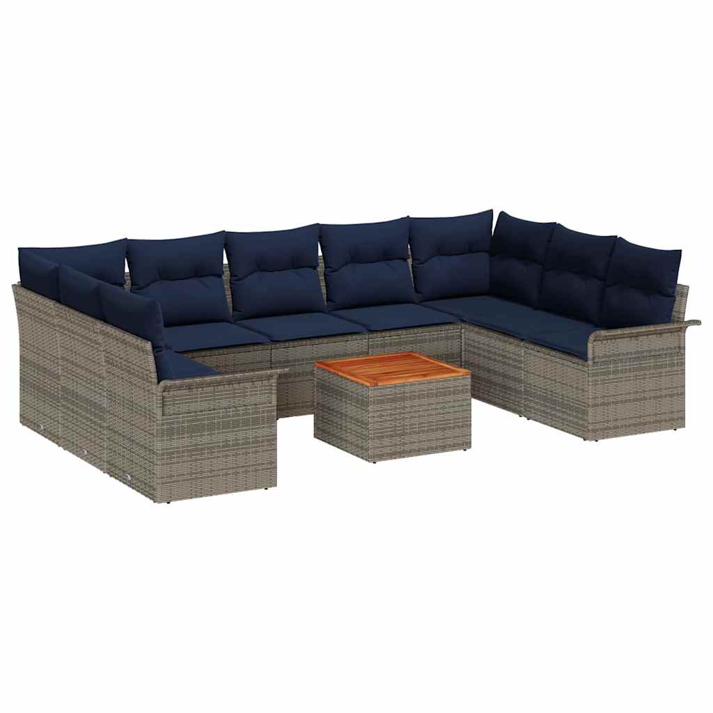Gartensofa-set mit Kissen 10 pcs Grau Poly-Rattan