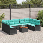 Gartensofa-set mit Kissen 10 pcs Schwarz Poly-Rattan
