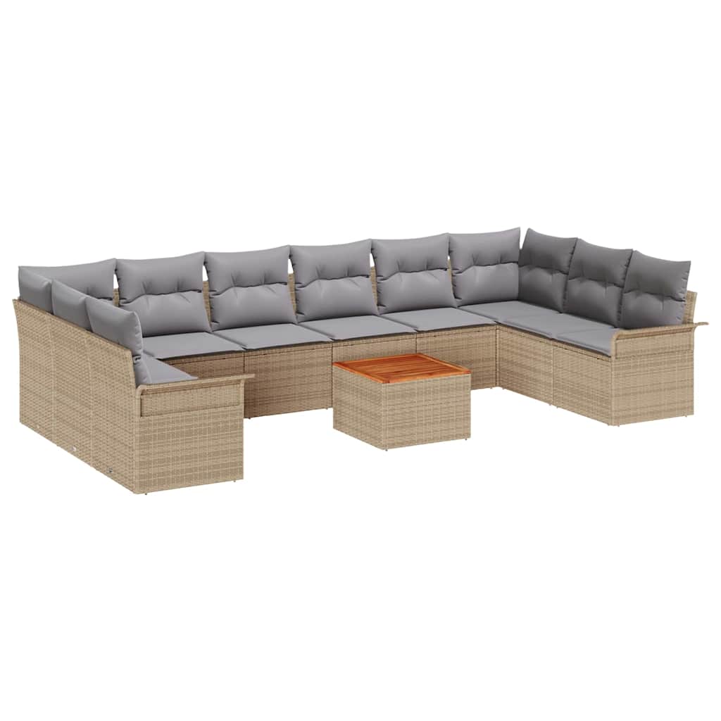 Gartensofa-set mit Kissen 11 pcs Beige Poly-Rattan