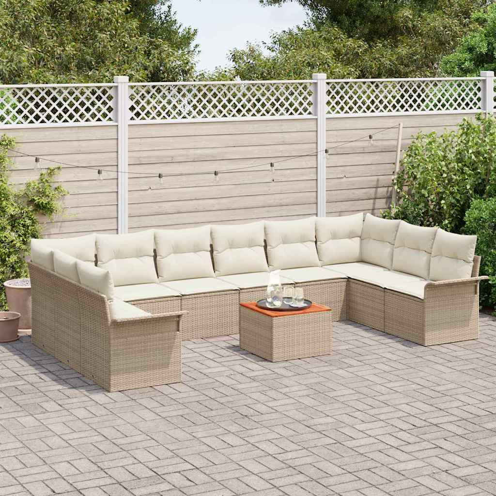 Gartensofa-set mit Kissen 11 pcs Beige Poly-Rattan