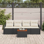 Gartensofa-set mit Kissen 5 pcs Schwarz Poly-Rattan