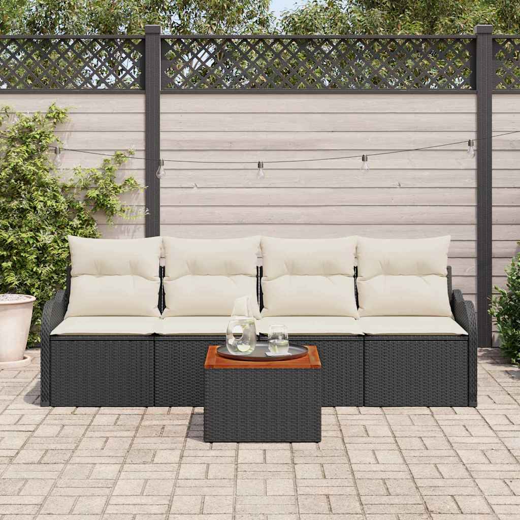 Gartensofa-set mit Kissen 5 pcs Schwarz Poly-Rattan