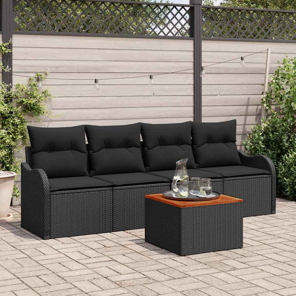 Gartensofa-set mit Kissen 5 pcs Schwarz Poly-Rattan