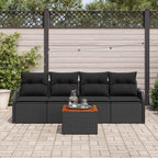 Gartensofa-set mit Kissen 5 pcs Schwarz Poly-Rattan