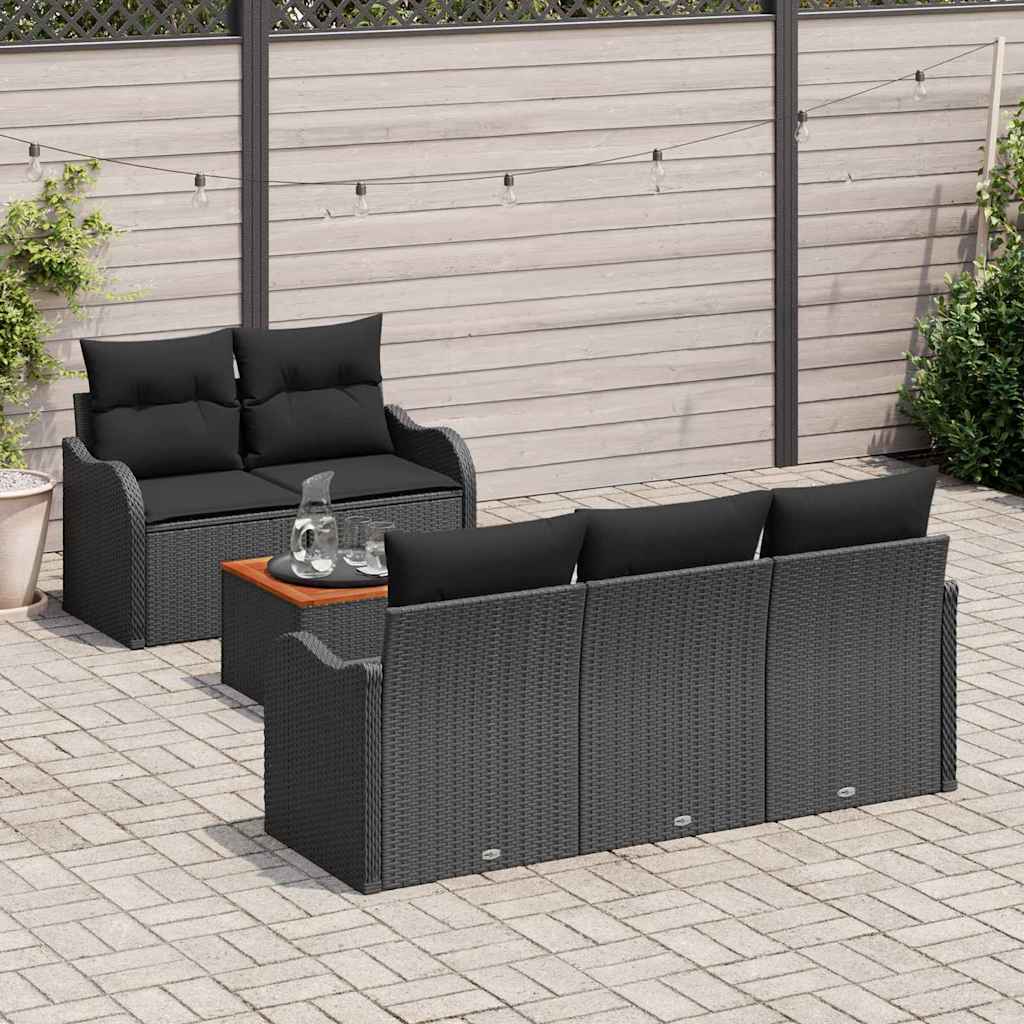 Gartensofa-set mit Kissen 6 pcs Schwarz Poly-Rattan