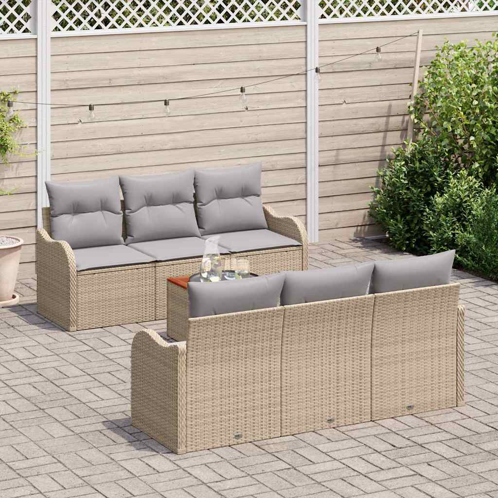 Gartensofa-set mit Kissen 7 pcs Beige Poly-Rattan