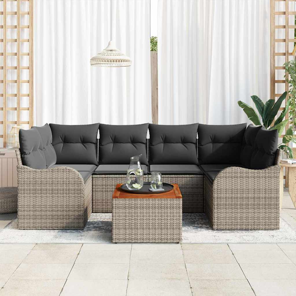 Gartensofa-set mit Kissen 7 pcs Grau Poly-Rattan