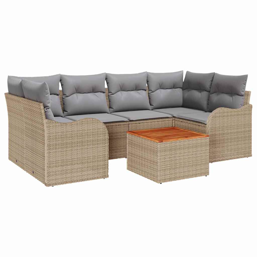 Gartensofa-set mit Kissen 7 pcs Beige Poly-Rattan
