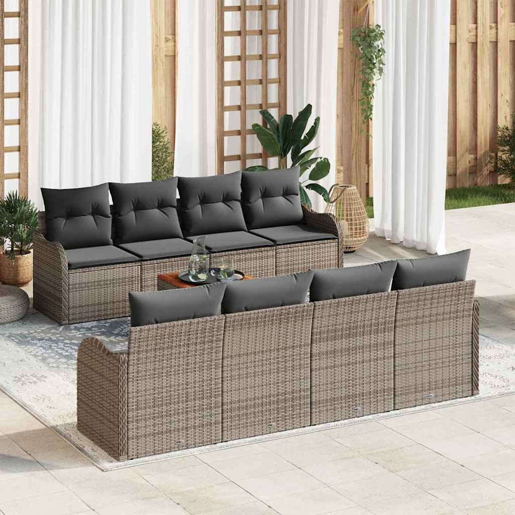 Gartensofa-set mit Kissen 9 pcs Grau Poly-Rattan