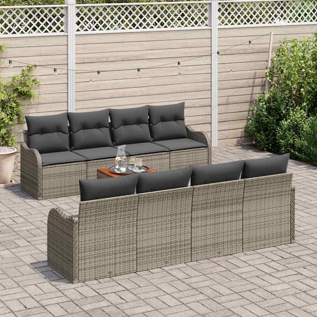 Gartensofa-set mit Kissen 9 pcs Grau Poly-Rattan