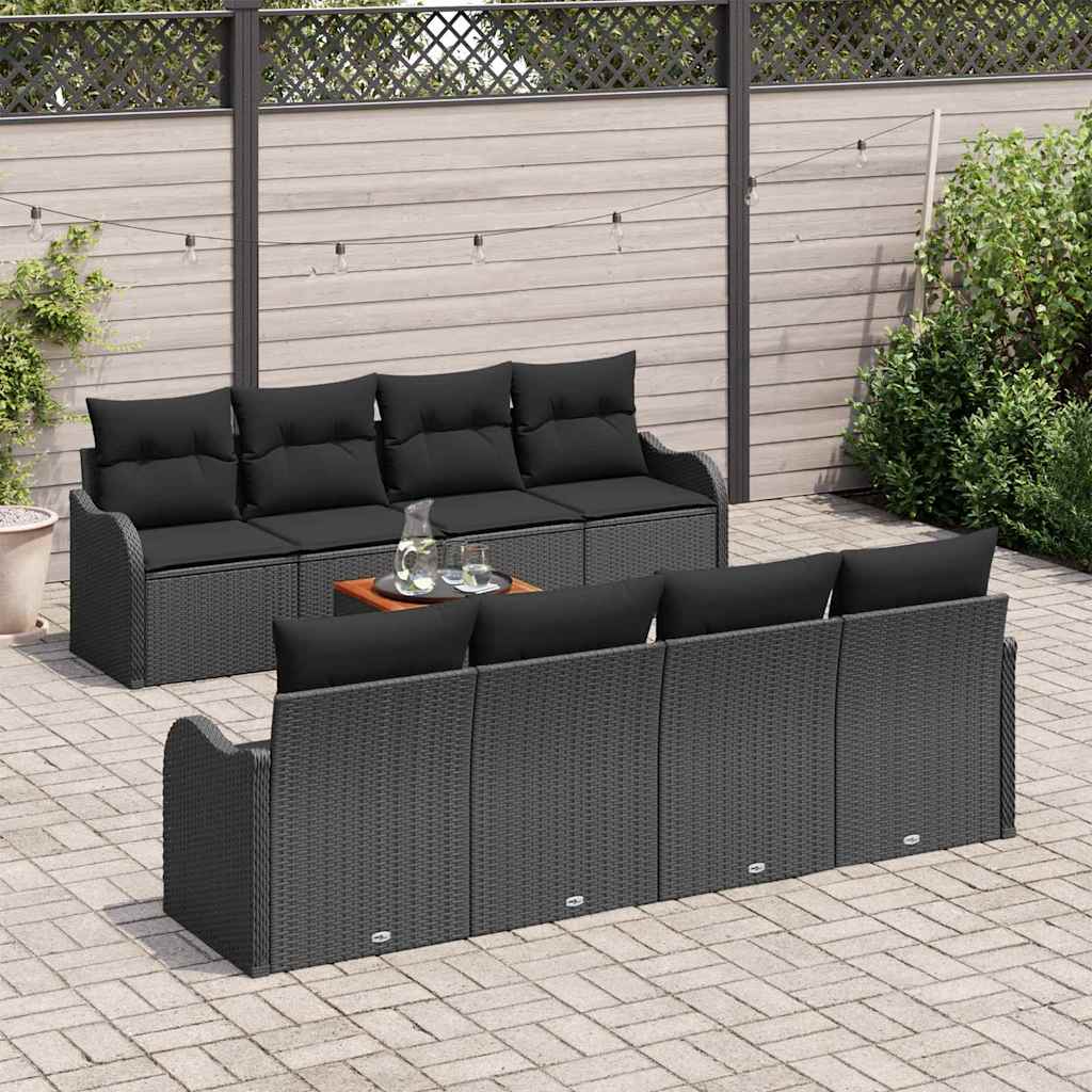 Gartensofa-set mit Kissen 9 pcs Schwarz Poly-Rattan