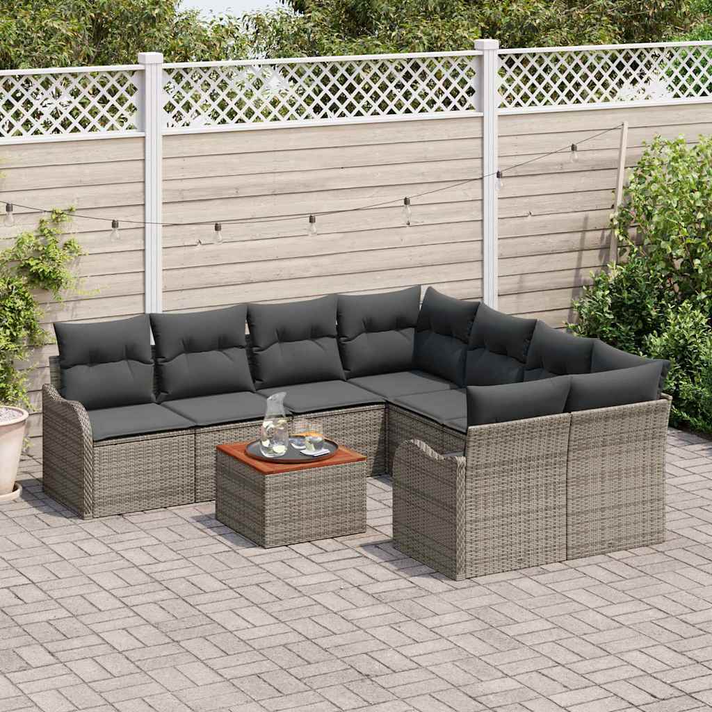 Gartensofa-set mit Kissen 9 pcs Grau Poly-Rattan