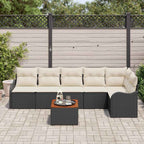 Gartensofa-set mit Kissen 7 pcs Schwarz Poly-Rattan