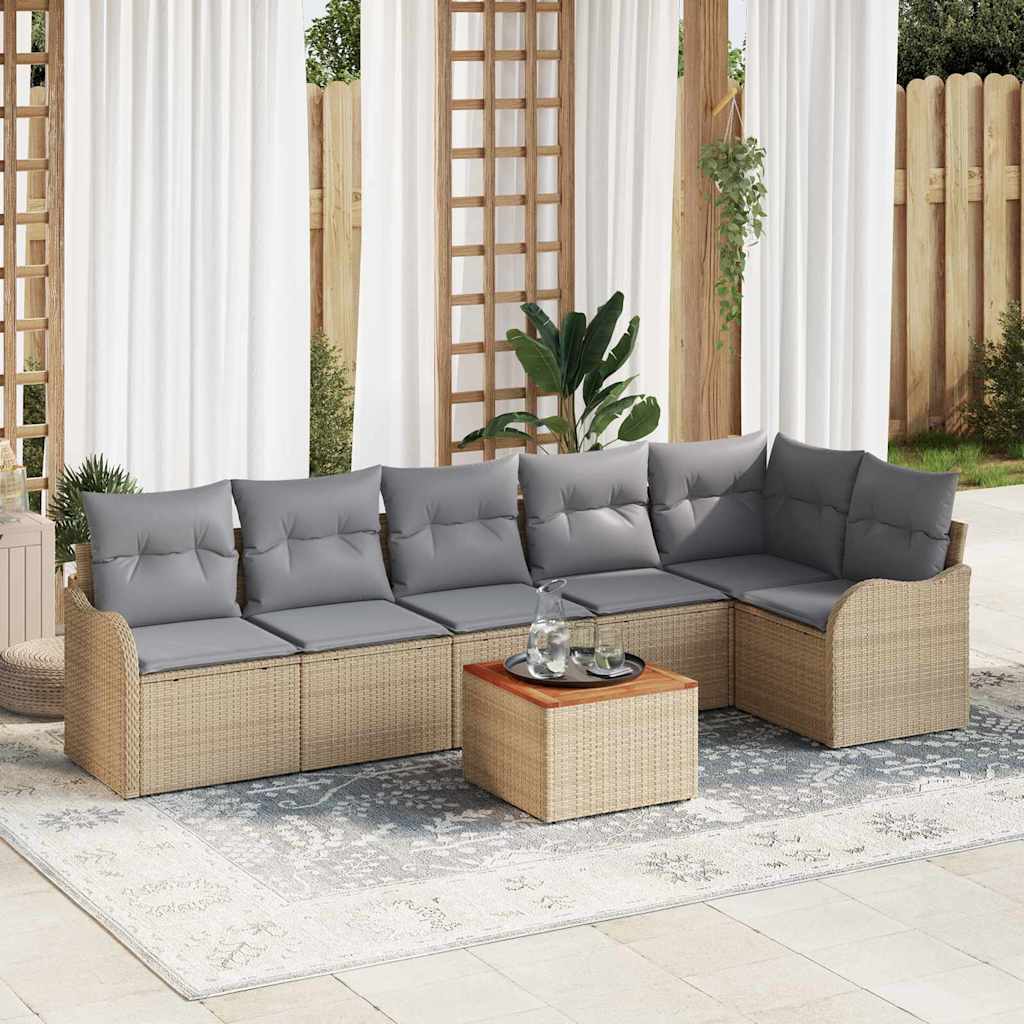 Gartensofa-set mit Kissen 7 pcs Beige Poly-Rattan