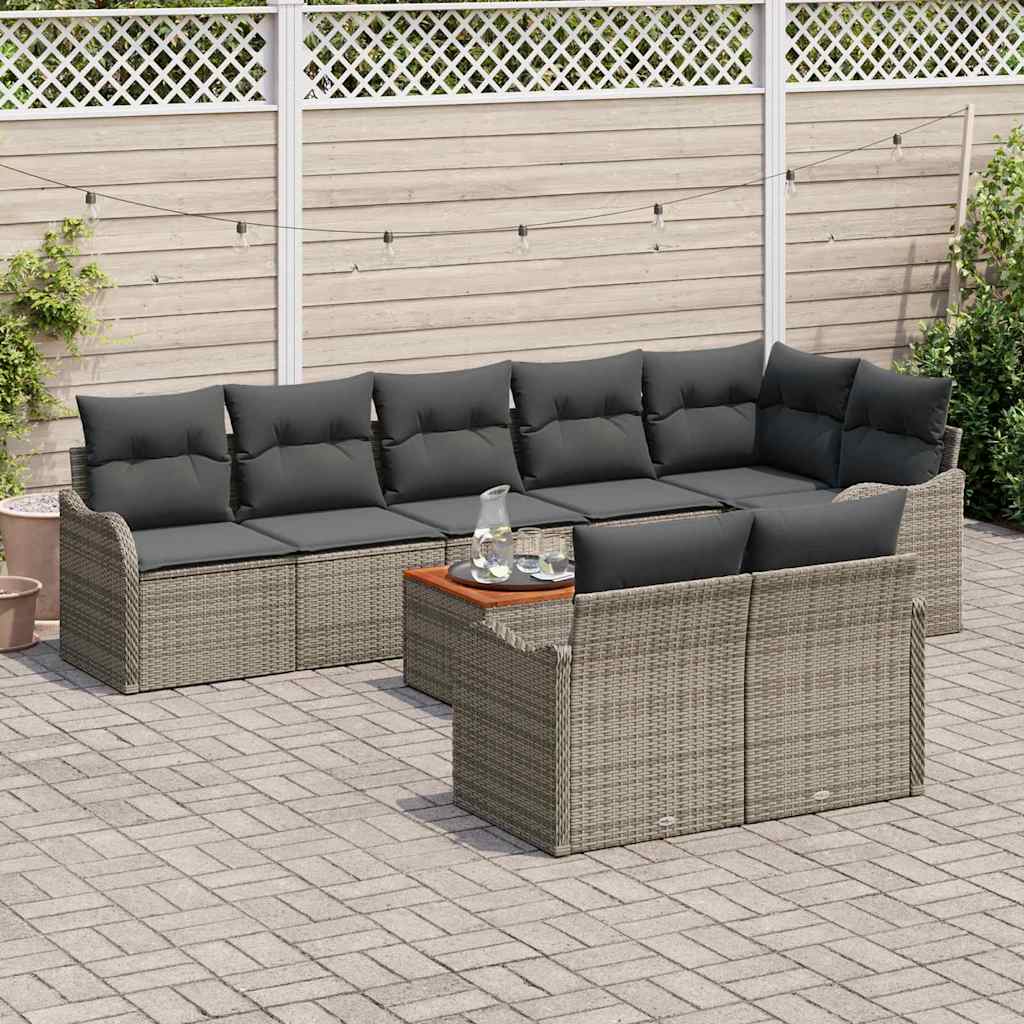 Gartensofa-set mit Kissen 9 pcs Grau Poly-Rattan