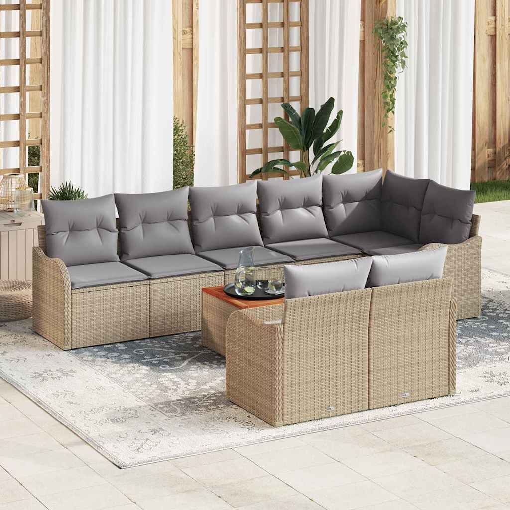 Gartensofa-set mit Kissen 9 pcs Beige Poly-Rattan