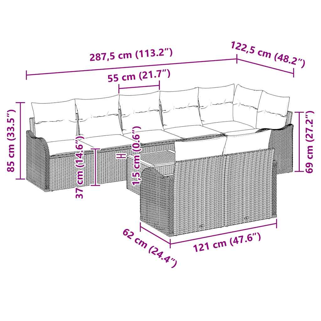 Gartensofa-set mit Kissen 9 pcs Beige Poly-Rattan