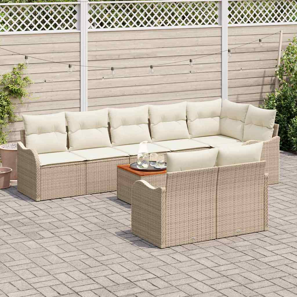 Gartensofa-set mit Kissen 9 pcs Beige Poly-Rattan