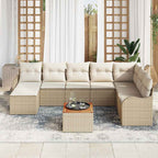 Gartensofa-set mit Kissen 9 pcs Beige Poly-Rattan