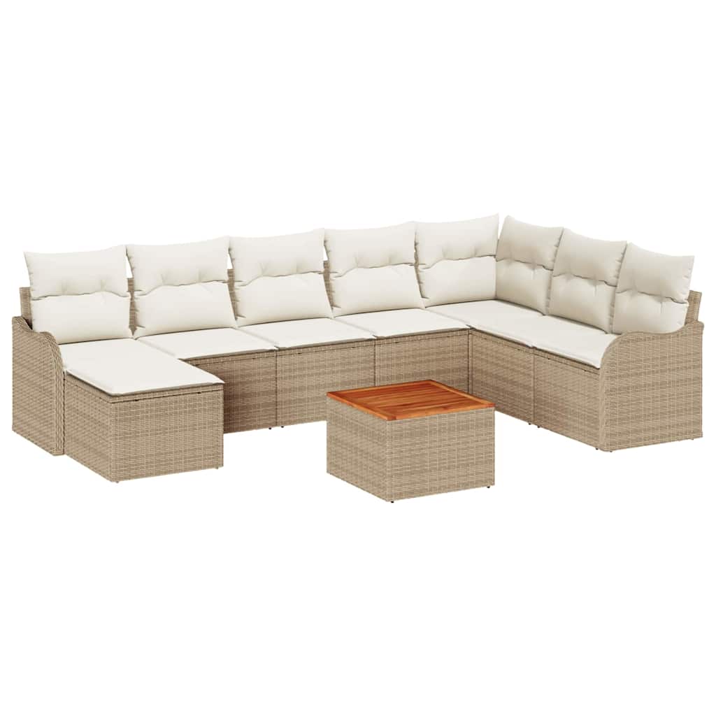 Gartensofa-set mit Kissen 9 pcs Beige Poly-Rattan