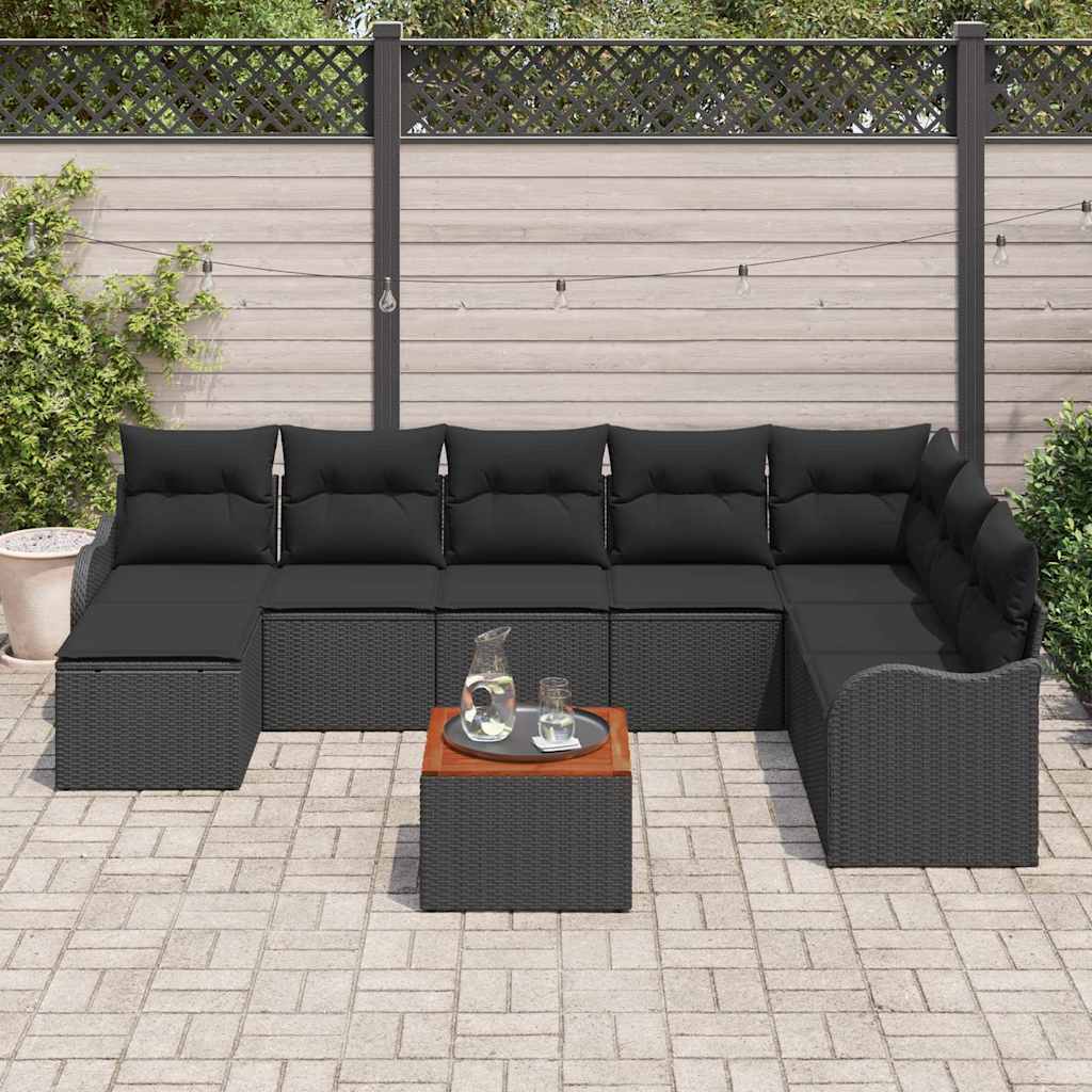 Gartensofa-set mit Kissen 9 pcs Schwarz Poly-Rattan
