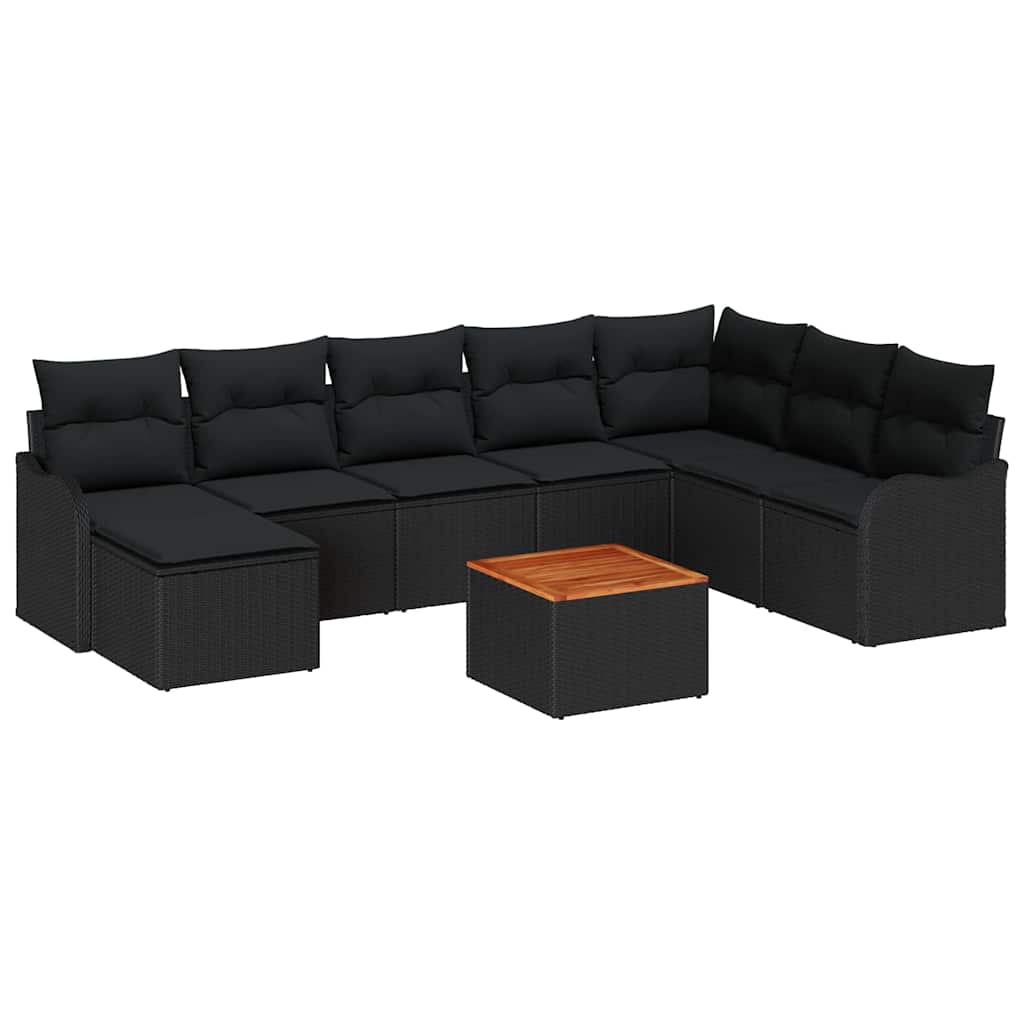 Gartensofa-set mit Kissen 9 pcs Schwarz Poly-Rattan