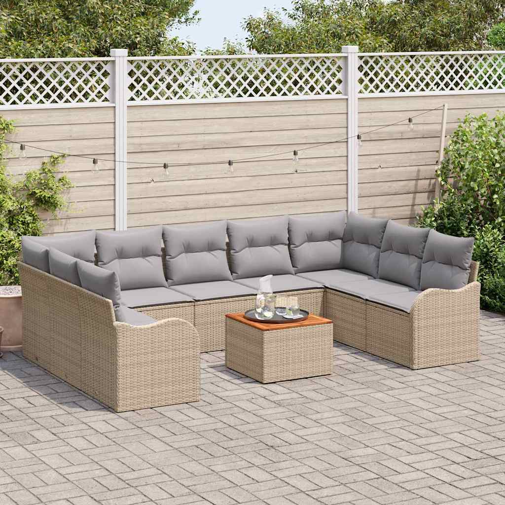 Gartensofa-set mit Kissen 10 pcs Beige Poly-Rattan