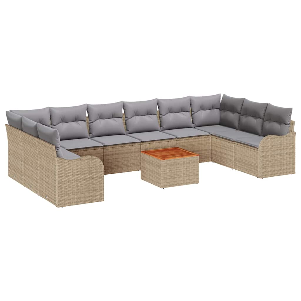 Gartensofa-set mit Kissen 10 pcs Beige Poly-Rattan