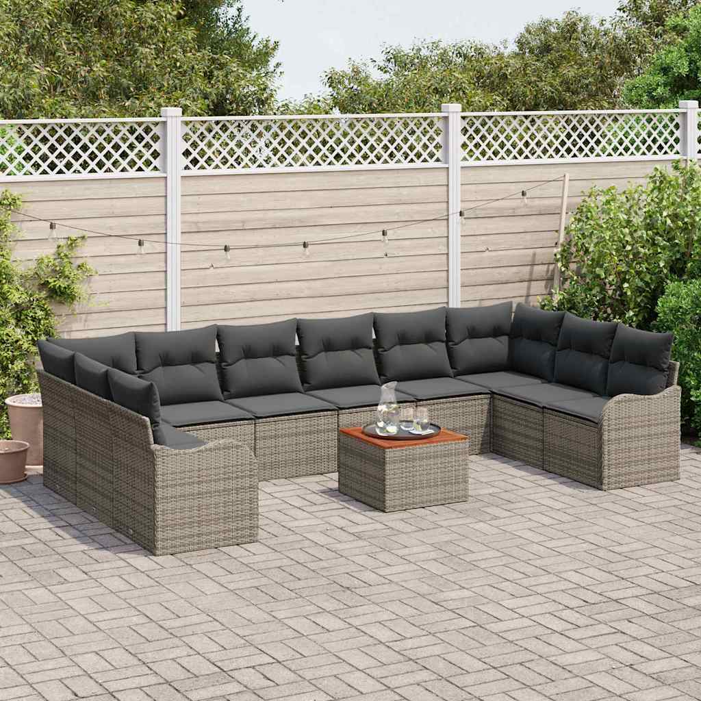 Gartensofa-set mit Kissen 11 pcs Grau Poly-Rattan