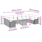 Gartensofa-set mit Kissen 11 pcs Grau Poly-Rattan