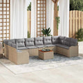Gartensofa-set mit Kissen 11 pcs Beige Poly-Rattan